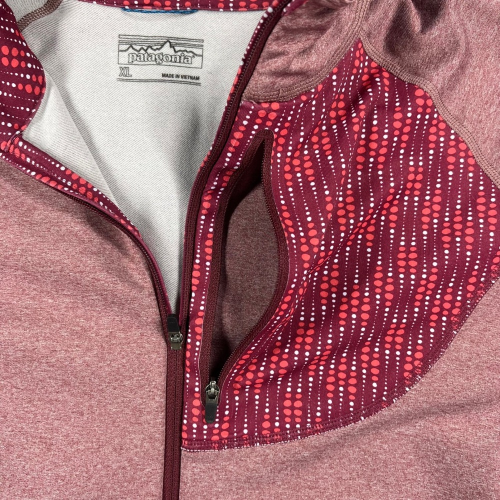 Patagonia Womens Speedwork XL 1/4 Zip Pullover Heathered Burgundy Dot Trim - Picture 3 of 13